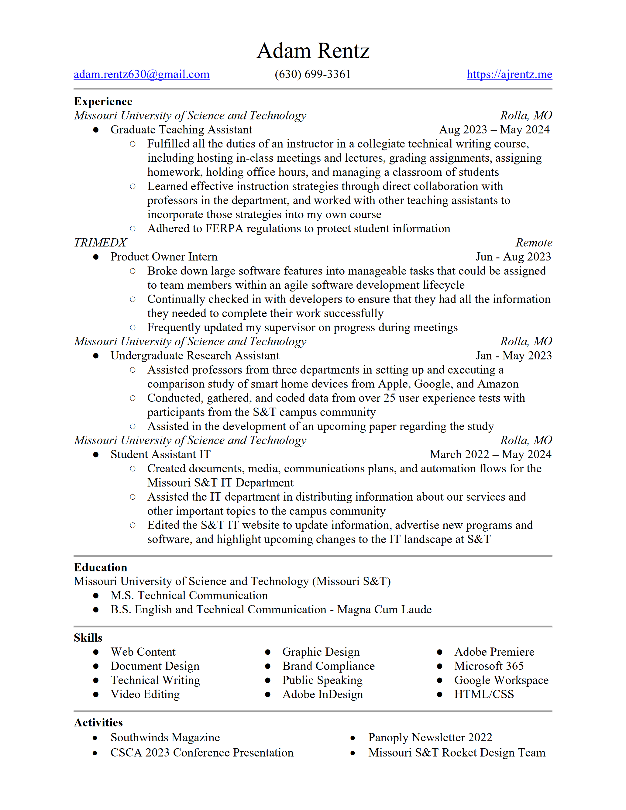 My resume, which can also be found in pdf form at the clickable link located previously on the page.